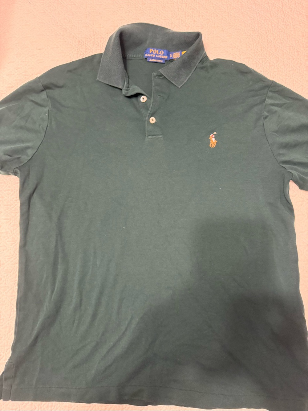 Ralph Lauren Youth Large Dark Green Polo with Orange Pony size medium slim fit